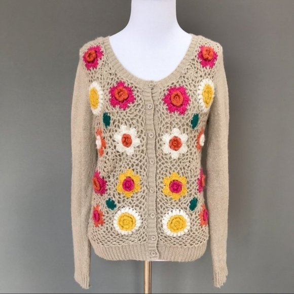 FLYING TOMATO floral crochet cardigan, S. - Picture 5 of 7